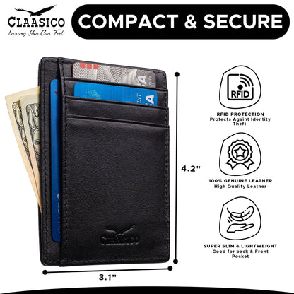 Claasico Claasico - Front Pocket Minimalist Leather card holder Wallet.: Coffee