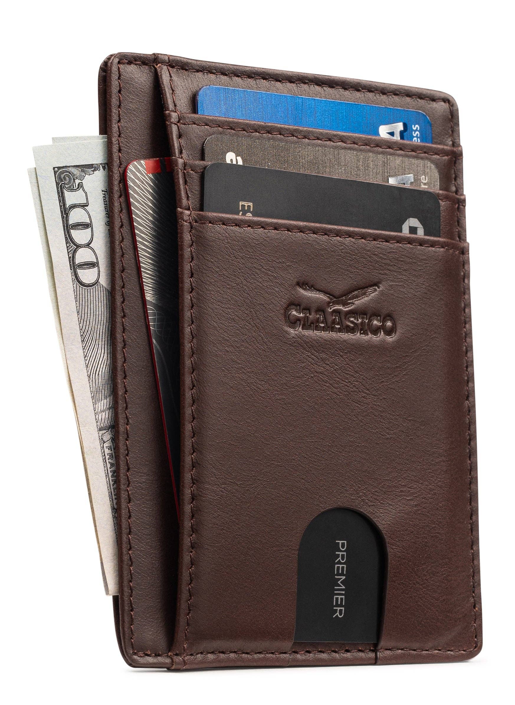 Claasico Claasico - Front Pocket Minimalist Leather card holder Wallet.: Coffee