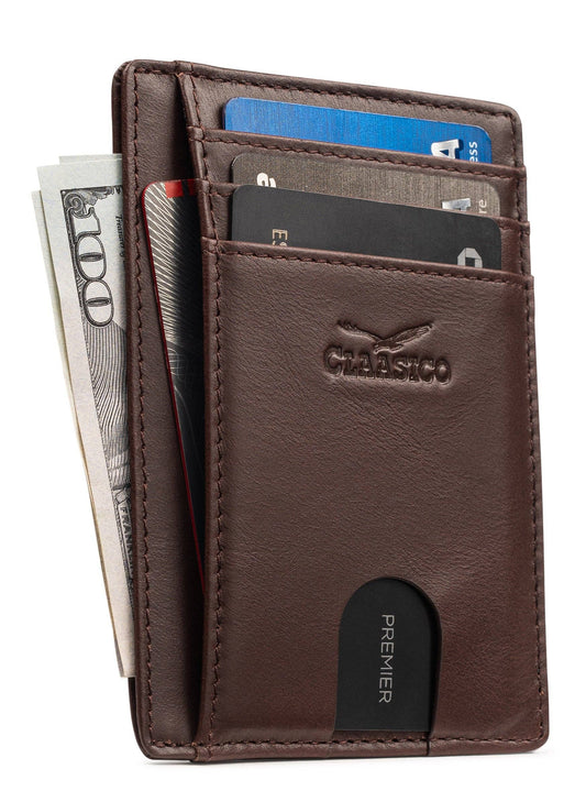 Claasico Claasico - Front Pocket Minimalist Leather card holder Wallet.: Coffee