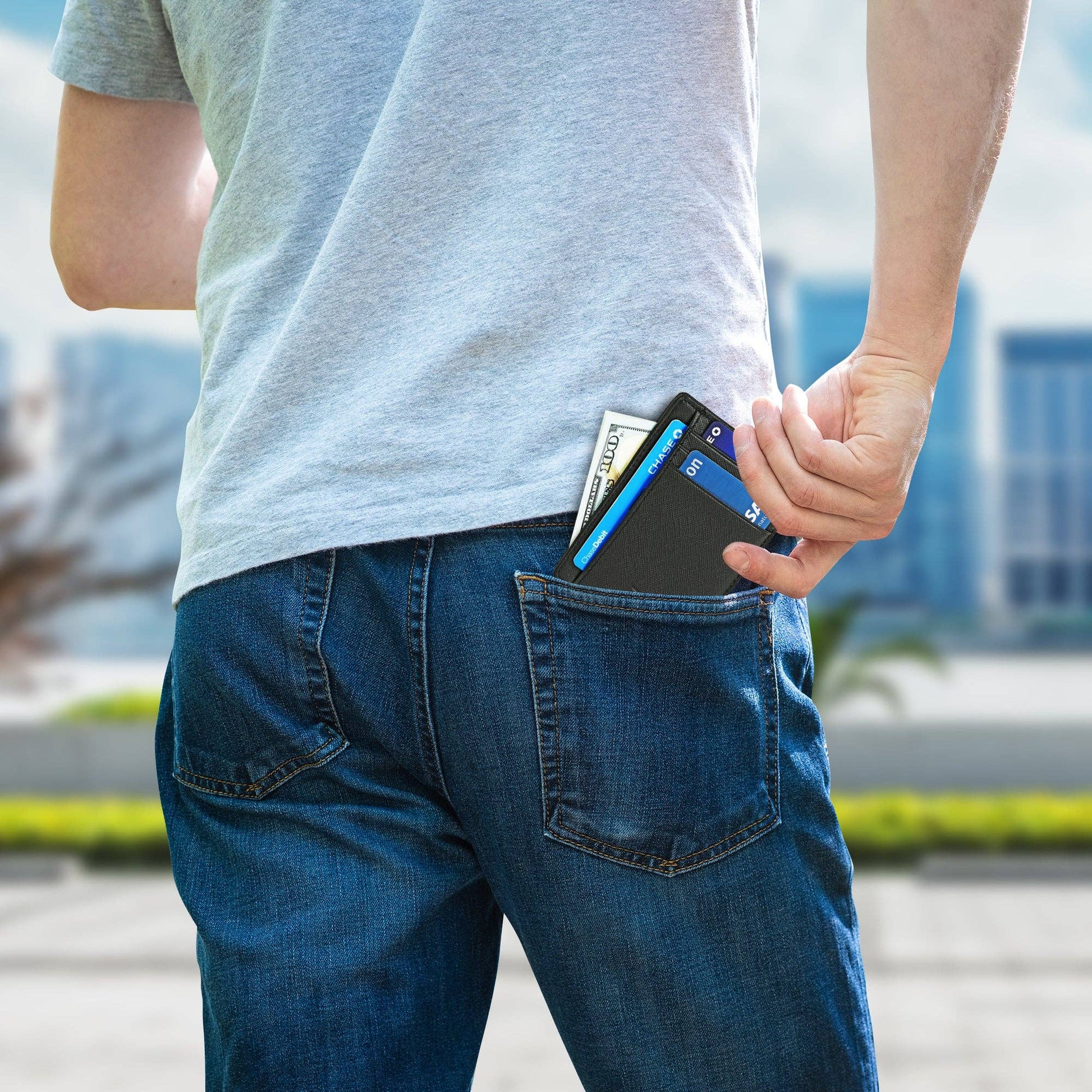 Claasico Claasico - Front Pocket Minimalist Leather card holder Wallet.: Crosshatch Black