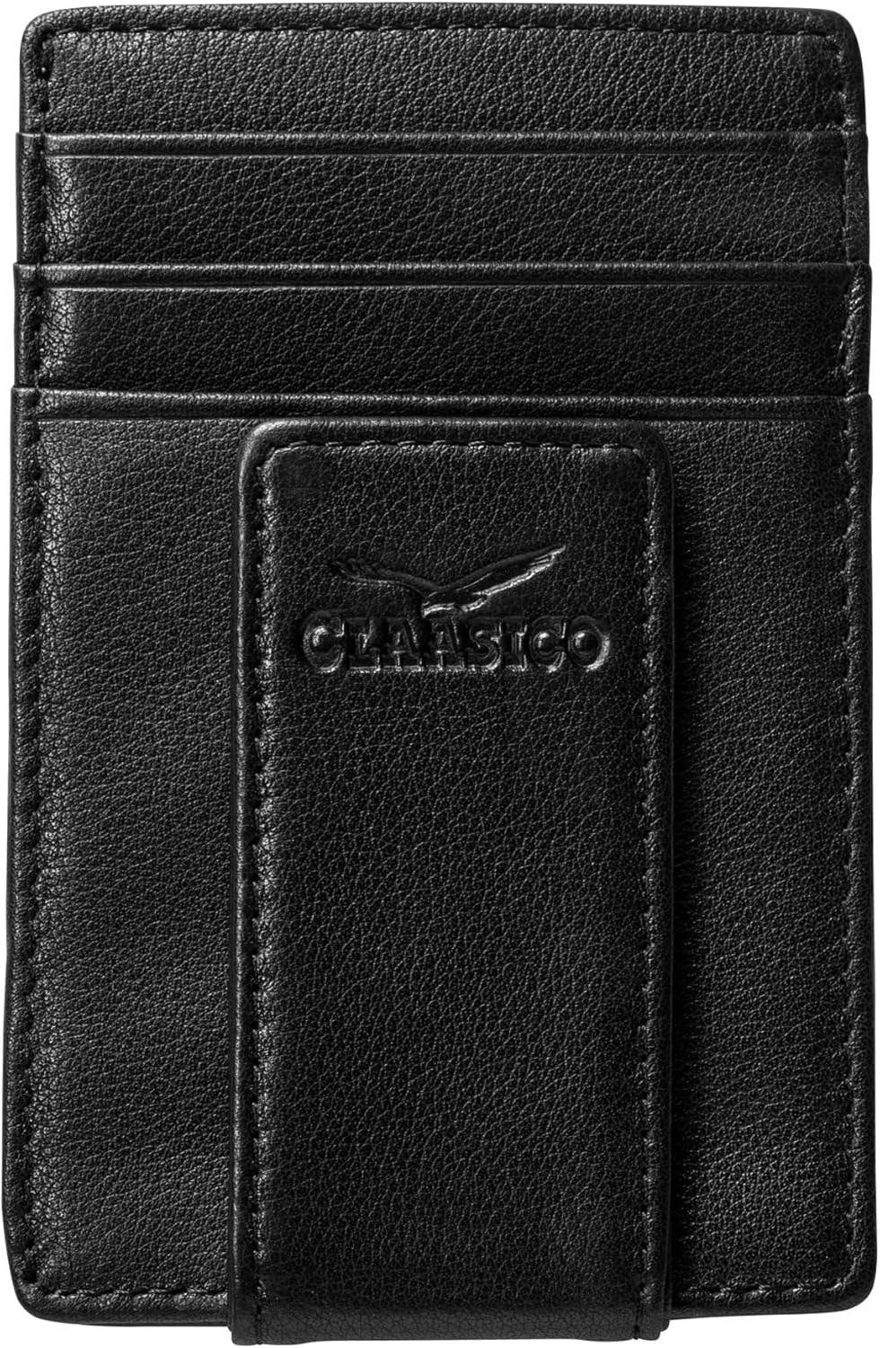 Claasico Claasico - Money Clip Leather Wallet For Men: Black Tumbled Leather