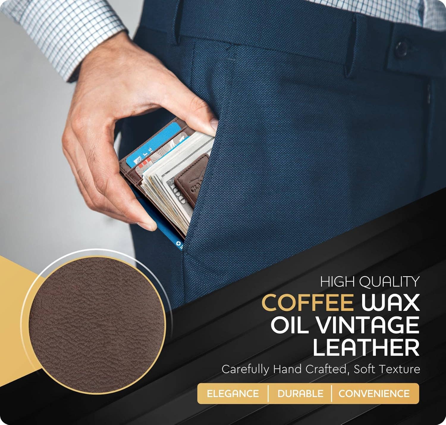 Claasico Claasico - Money Clip Leather Wallet For Men: California Dessert