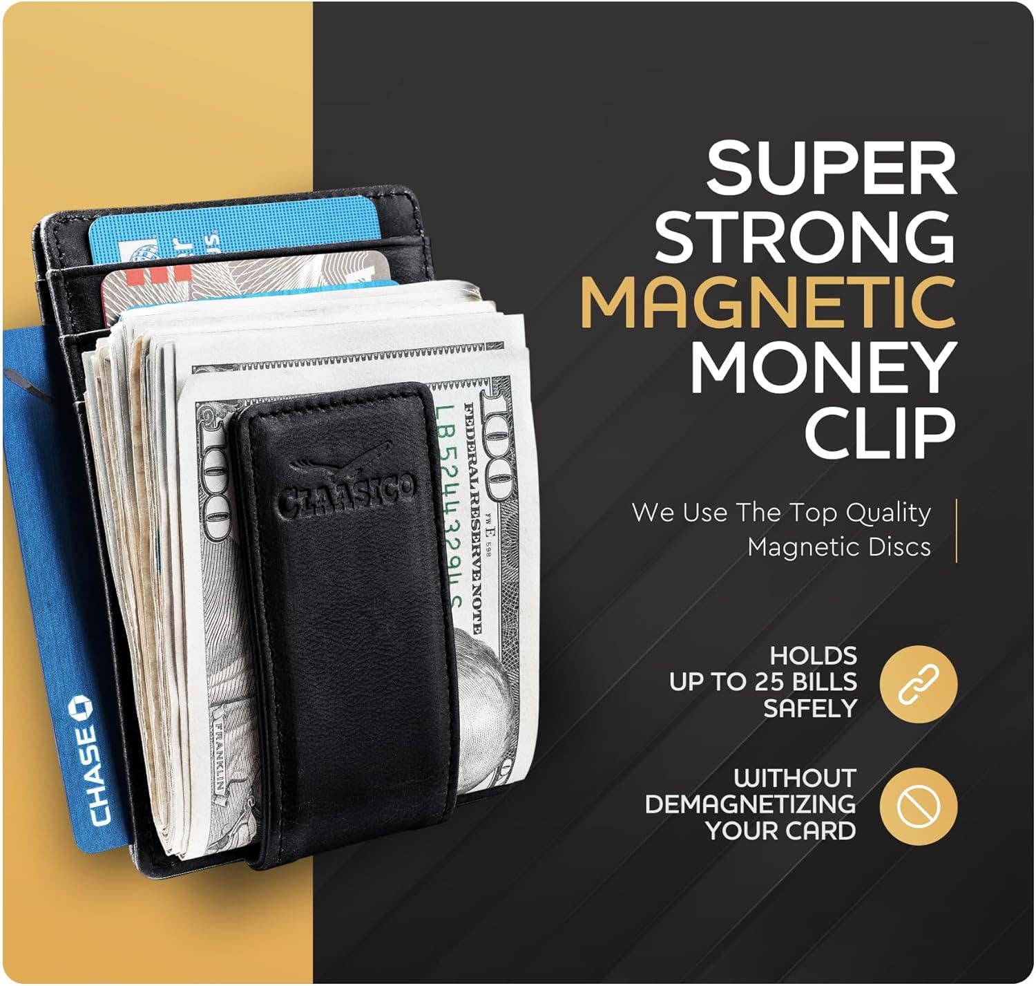Claasico Claasico - Money Clip Leather Wallet For Men: Coffee