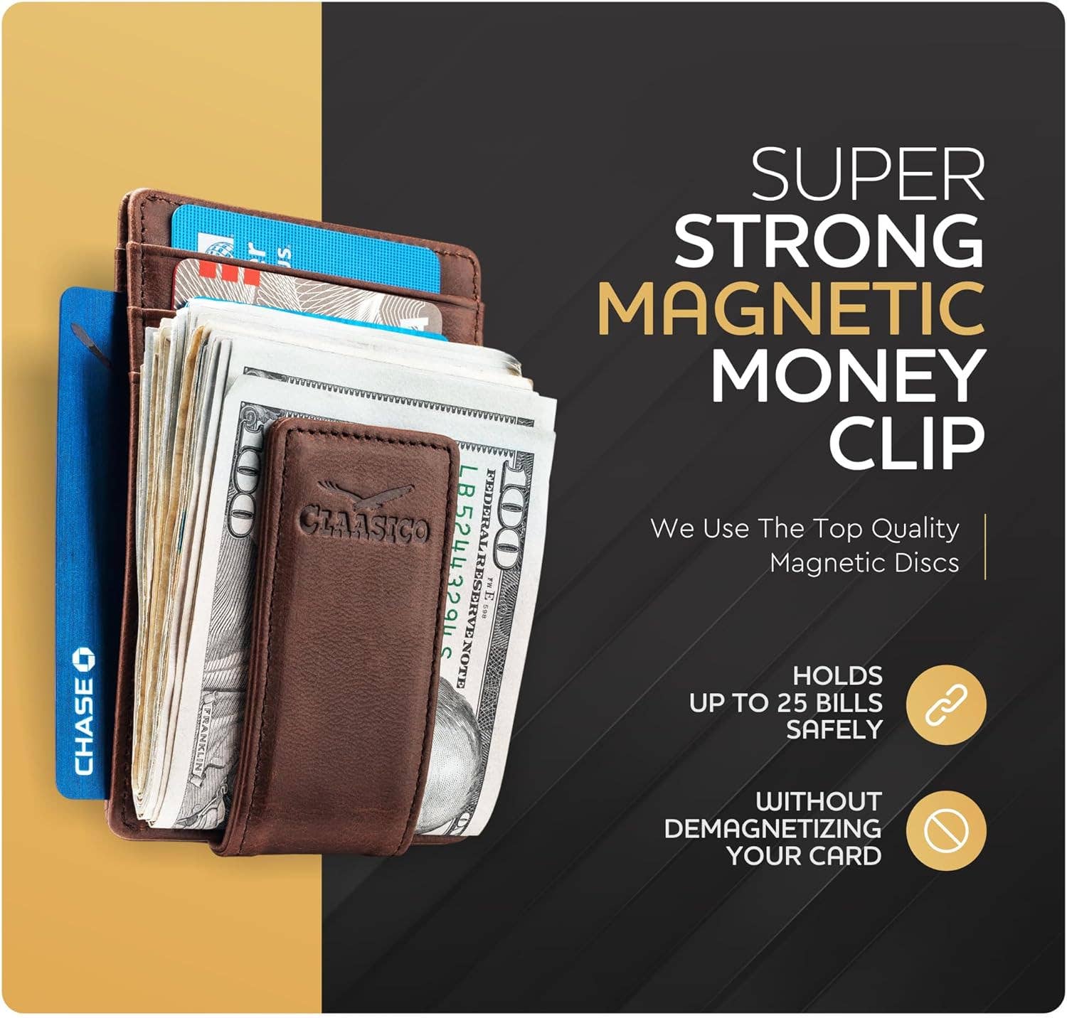 Claasico Claasico - Money Clip Leather Wallet For Men: Coffee