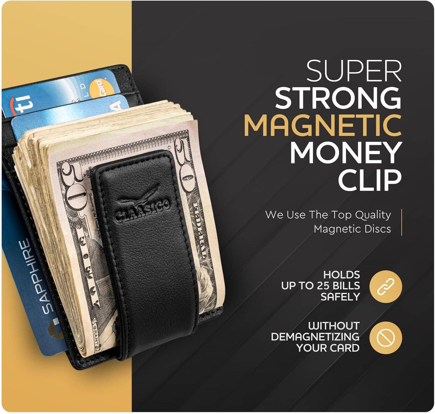 Claasico Claasico - Money Clip Leather Wallet For Men: Coffee