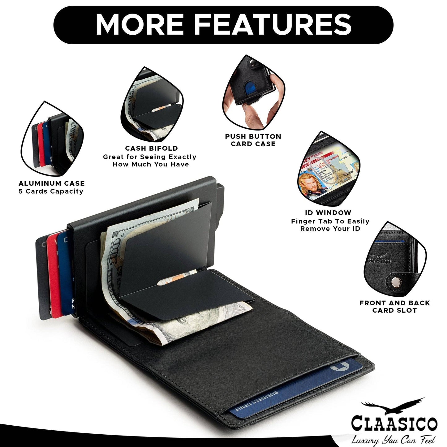 Claasico Claasico - Pop up Bifold Leather wallet: Brown Smooth