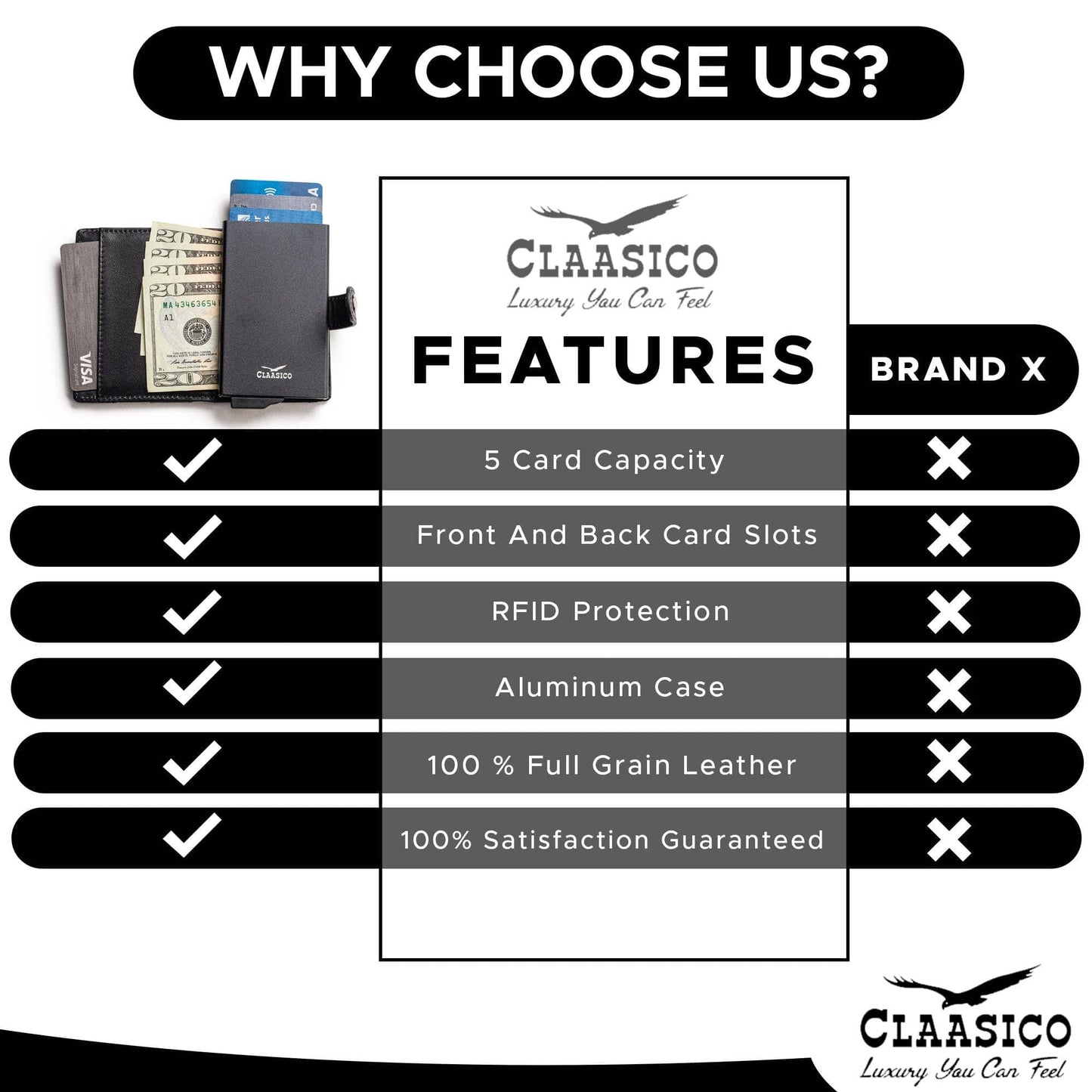 Claasico Claasico - Pop up Bifold Leather wallet: Brown Smooth