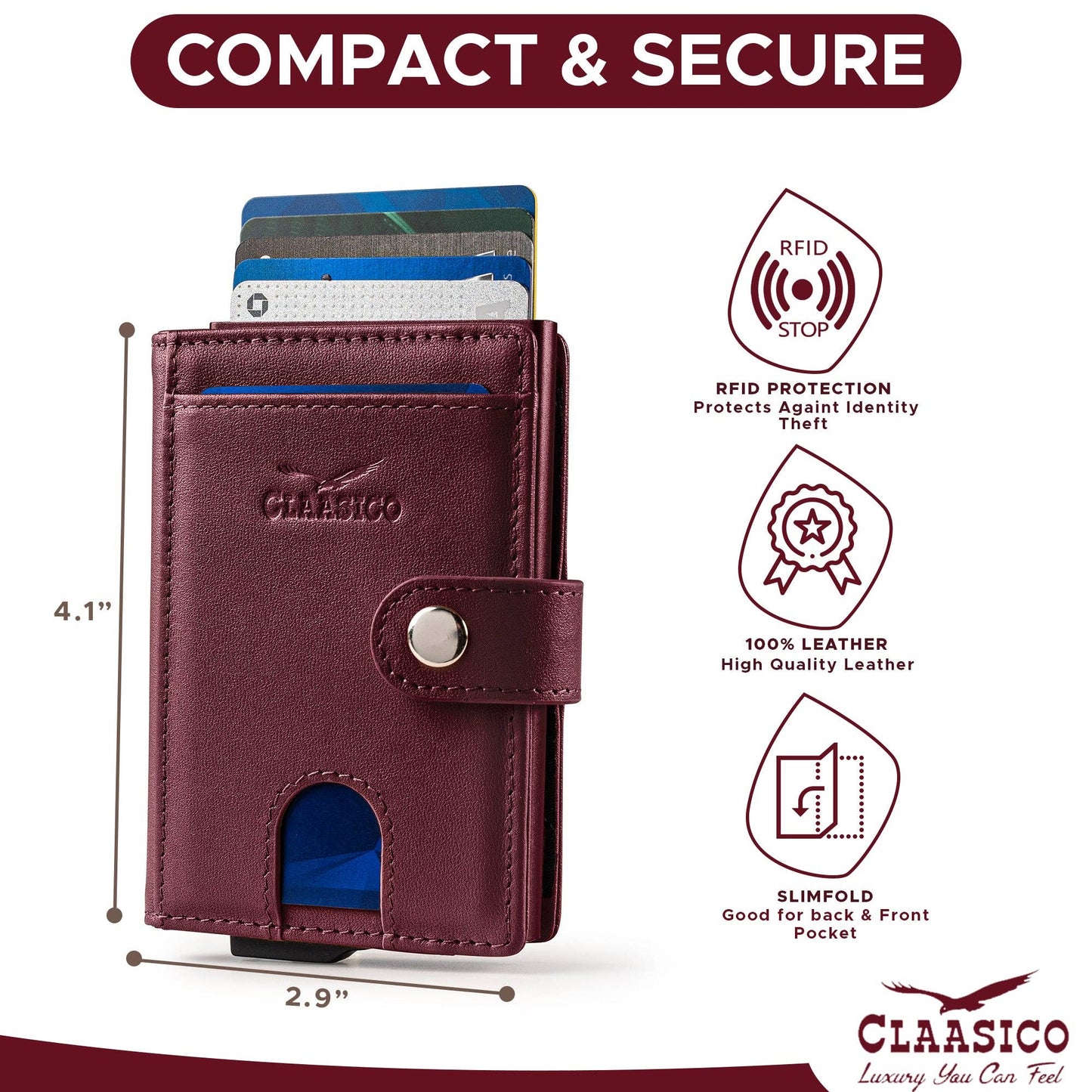 Claasico Claasico - Pop up Bifold Leather wallet: Brown Smooth