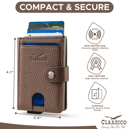 Claasico Claasico - Pop up Bifold Leather wallet: Brown Smooth