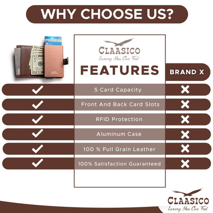 Claasico Claasico - Pop up Bifold Leather wallet: Brown Smooth