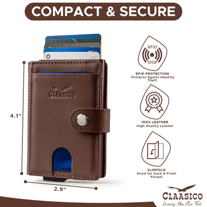 Claasico Claasico - Pop up Bifold Leather wallet: Brown Smooth