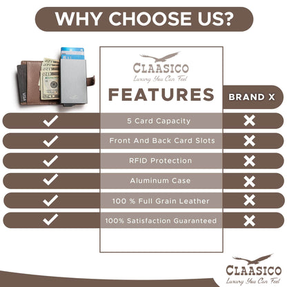 Claasico Claasico - Pop up Bifold Leather wallet: Brown Smooth