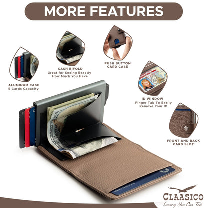 Claasico Claasico - Pop up Bifold Leather wallet: Brown Smooth