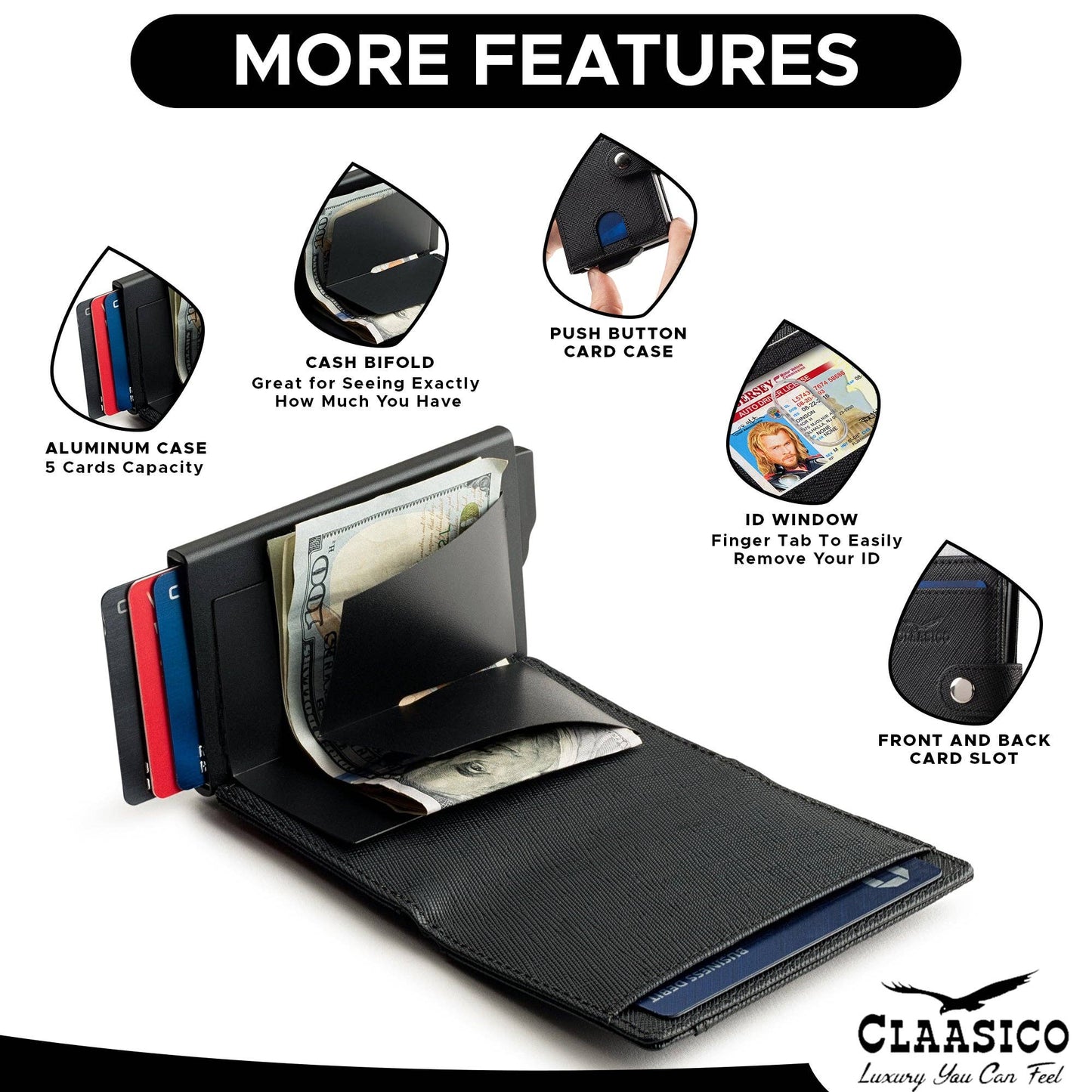 Claasico Claasico - Pop up Bifold Leather wallet: Brown Smooth