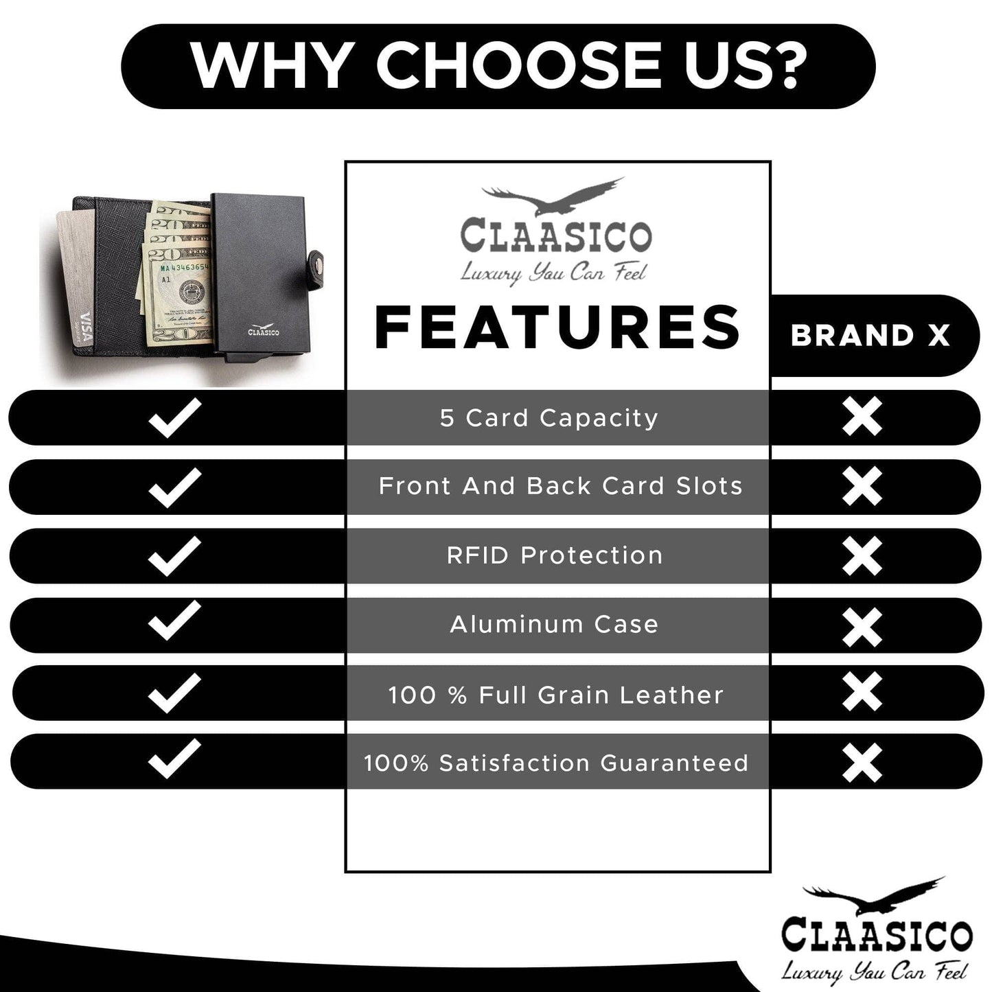 Claasico Claasico - Pop up Bifold Leather wallet: Brown Smooth