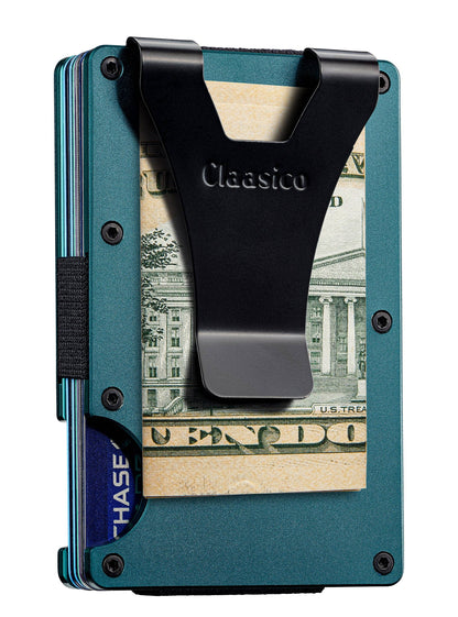 Claasico Claasico - Slim Metal Wallet & Money Clip - Card Holder, Expandable Elastic Strap Compatible with Apple Airtag: Brown