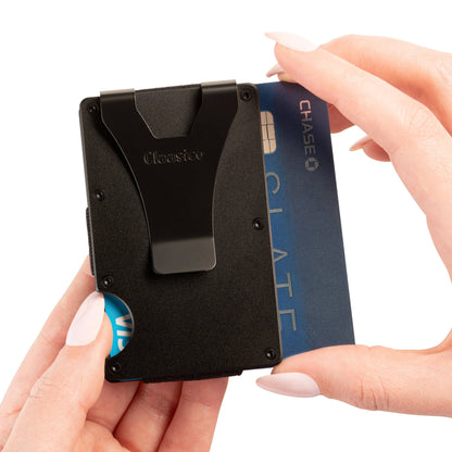 Claasico Claasico - Slim Metal Wallet & Money Clip - Card Holder, Expandable Elastic Strap Compatible with Apple Airtag: Grey