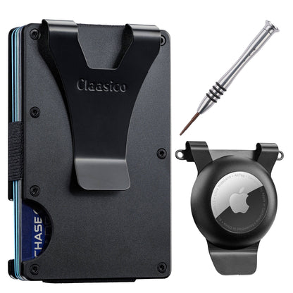 Claasico Claasico - Slim Metal Wallet & Money Clip - Card Holder, Expandable Elastic Strap Compatible with Apple Airtag: Grey