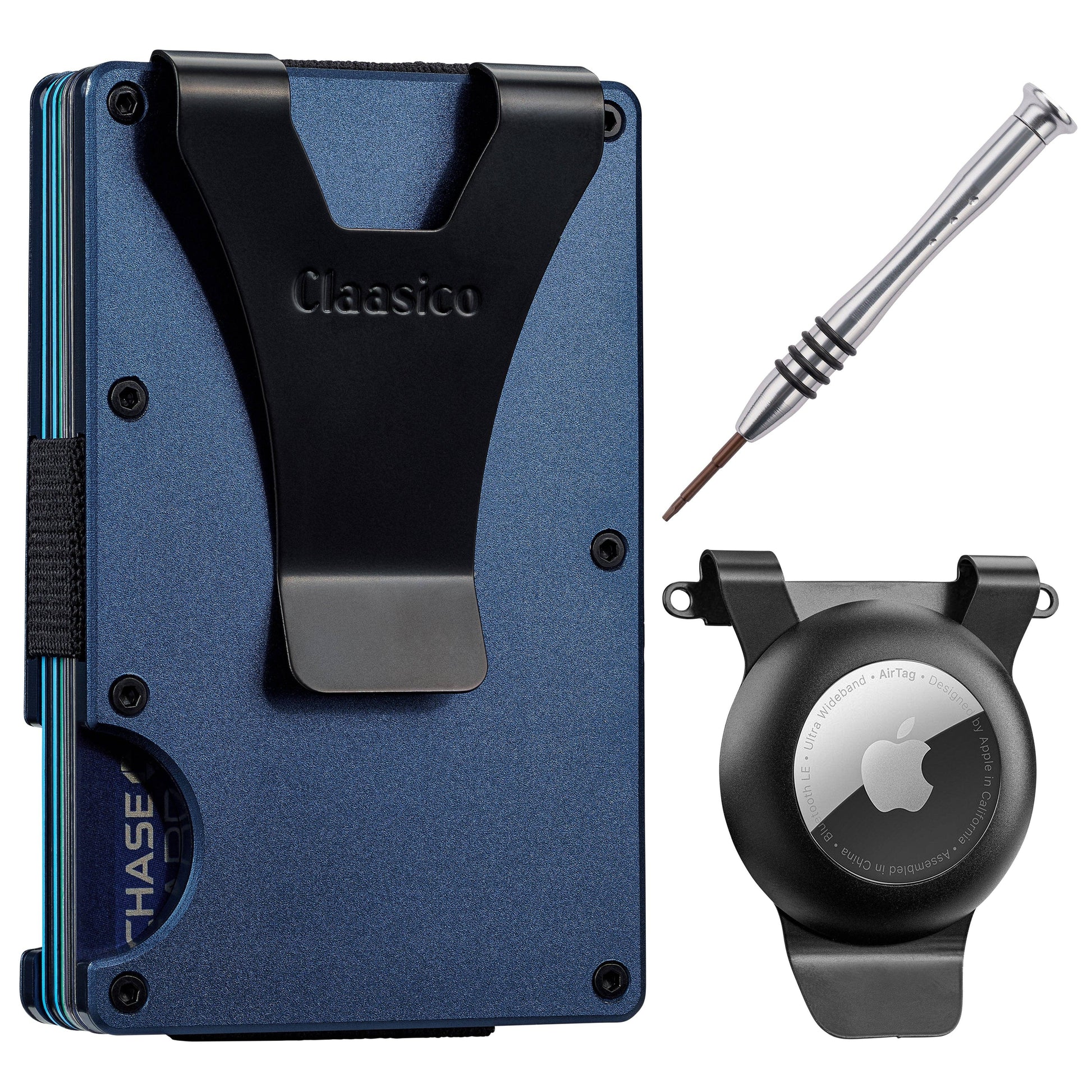 Claasico Claasico - Slim Metal Wallet & Money Clip - Card Holder, Expandable Elastic Strap Compatible with Apple Airtag: Marble