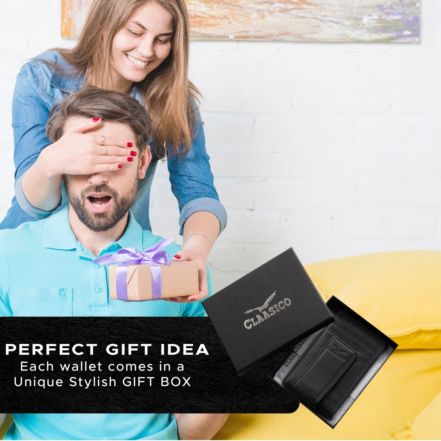 Claasico Claasico - Slim Money Clip Leather Wallet: Black-smooth Leather