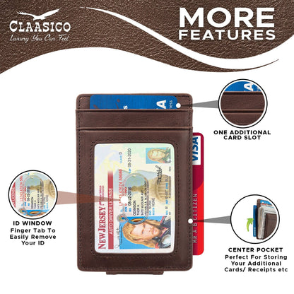 Claasico Claasico - Slim Money Clip Leather Wallet: Black-smooth Leather
