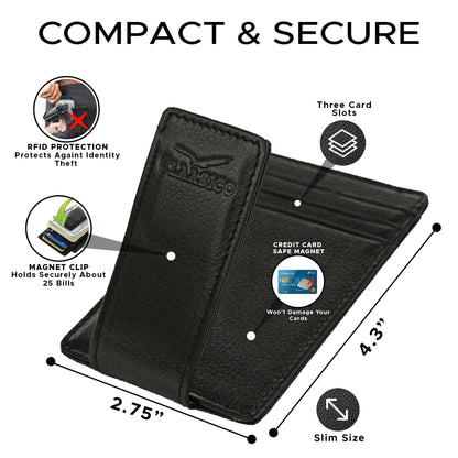 Claasico Claasico - Slim Money Clip Leather Wallet: Black-smooth Leather