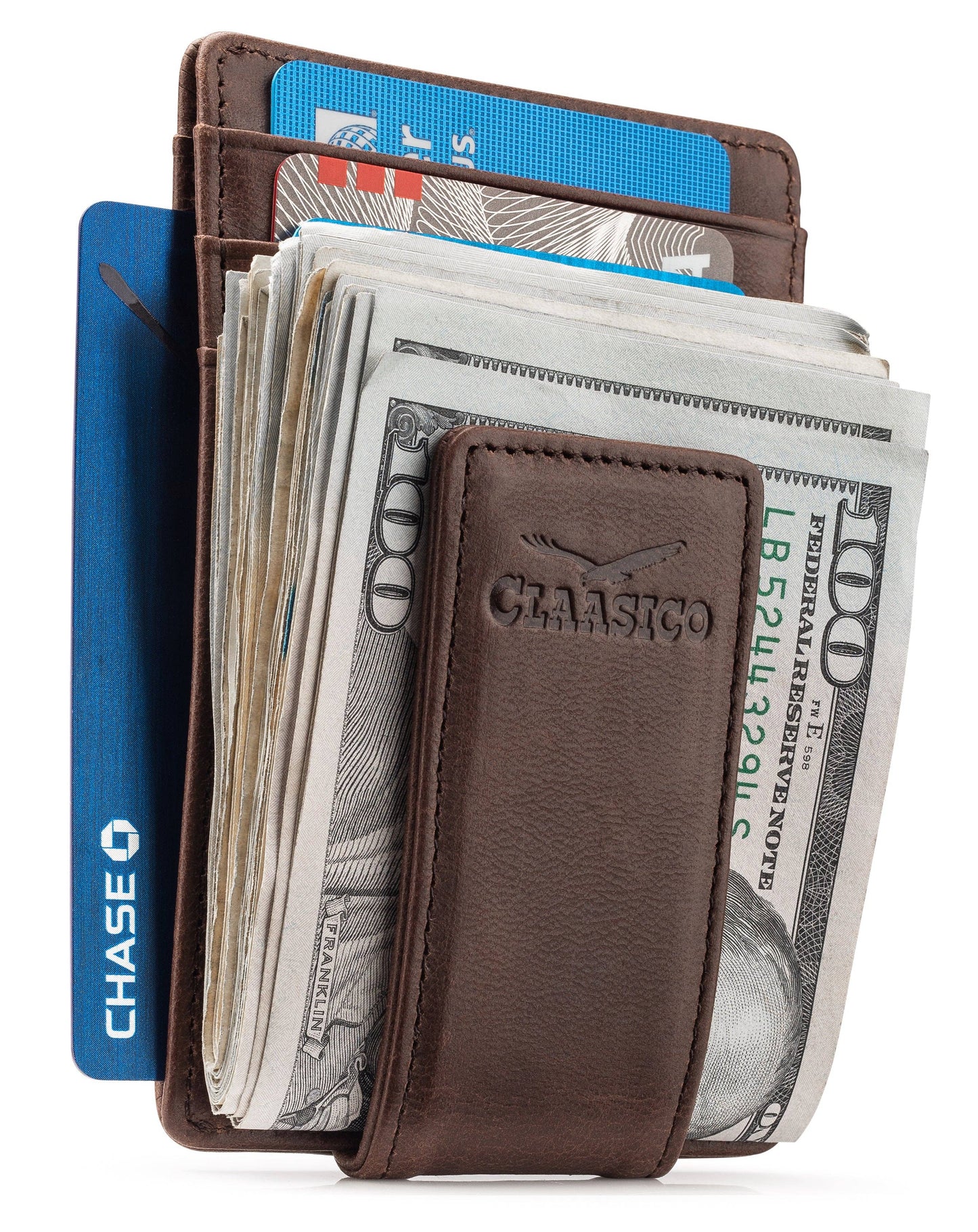 Claasico Claasico - Slim Money Clip Leather Wallet: Black-tumbled Leather
