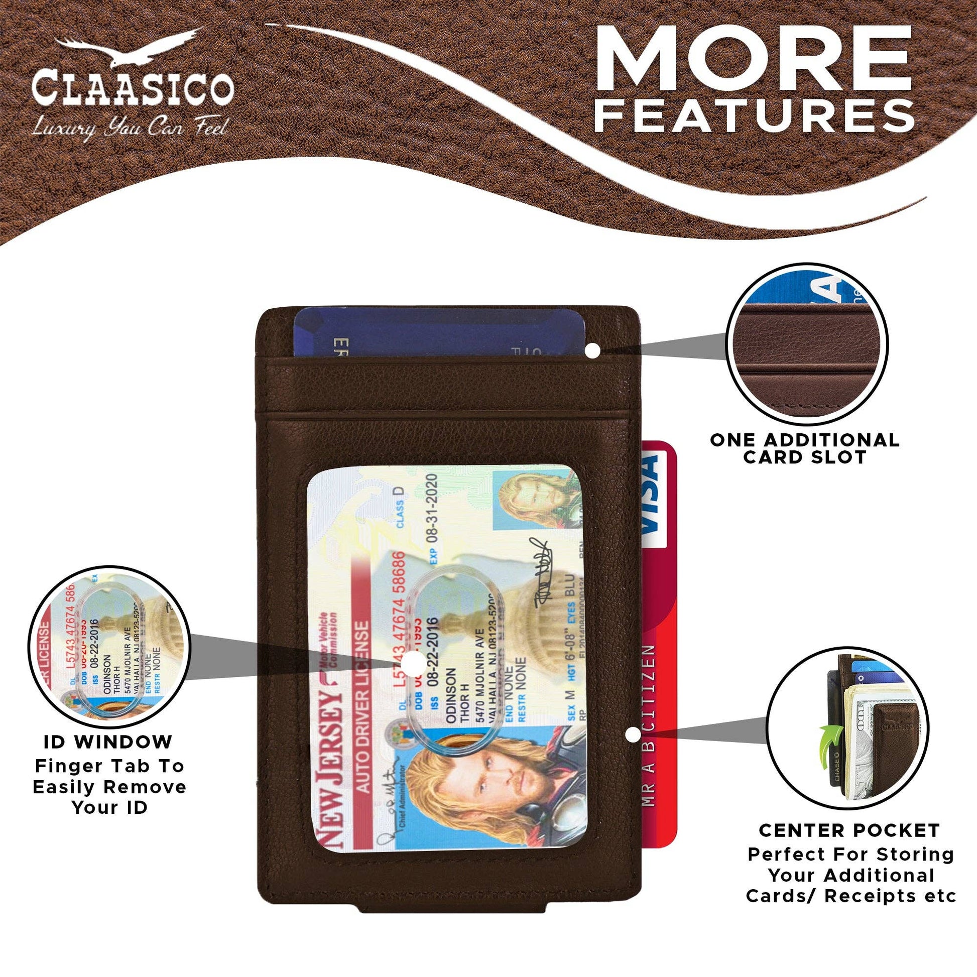 Claasico Claasico - Slim Money Clip Leather Wallet: Black-tumbled Leather