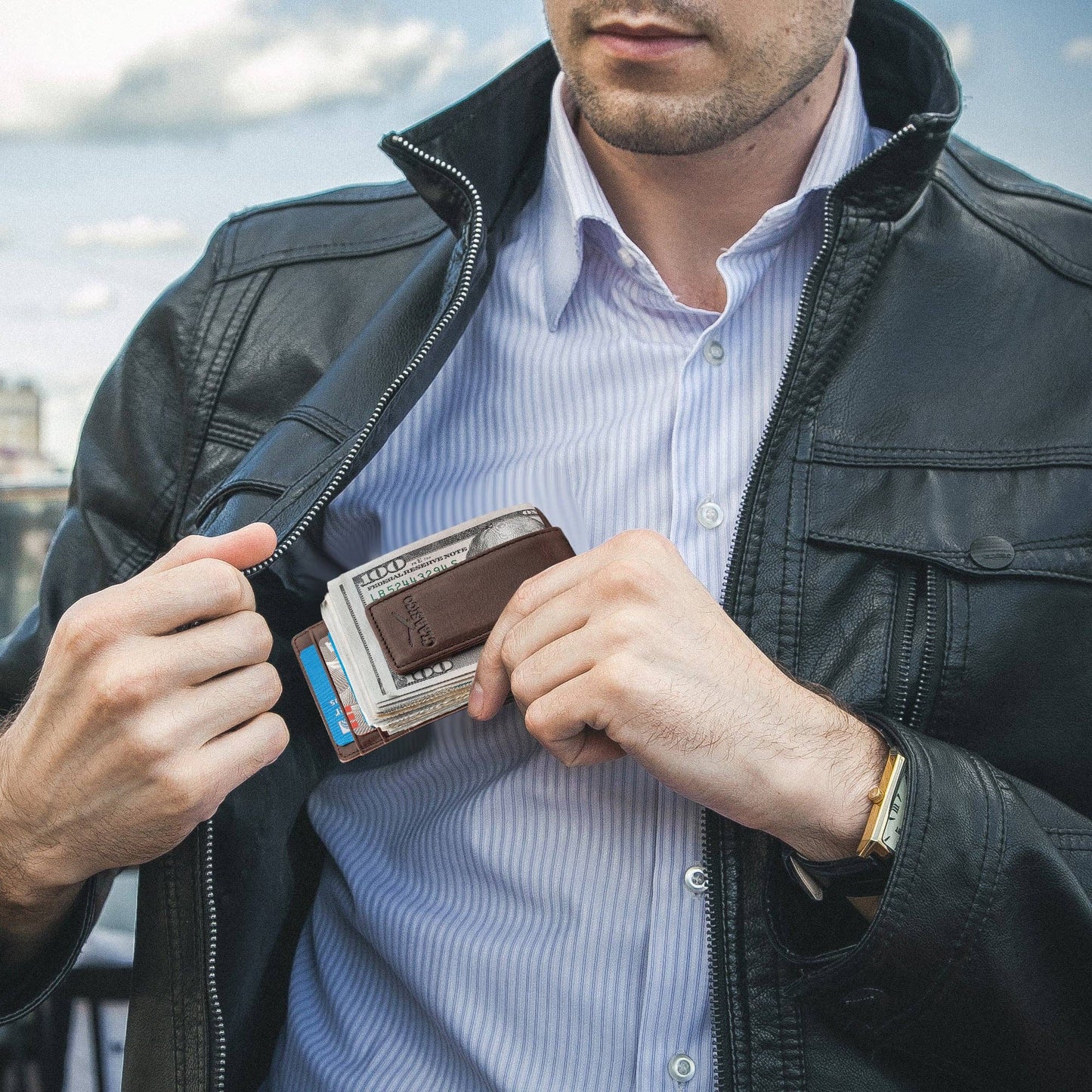 Claasico Claasico - Slim Money Clip Leather Wallet: Black-tumbled Leather