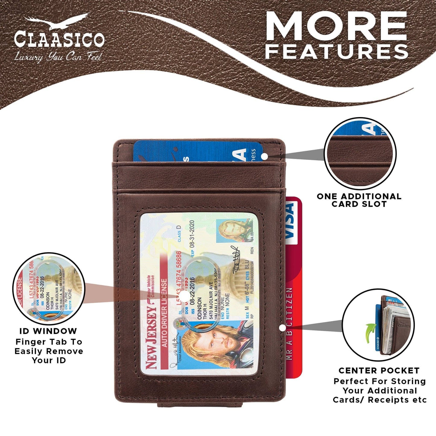 Claasico Claasico - Slim Money Clip Leather Wallet: Coffee