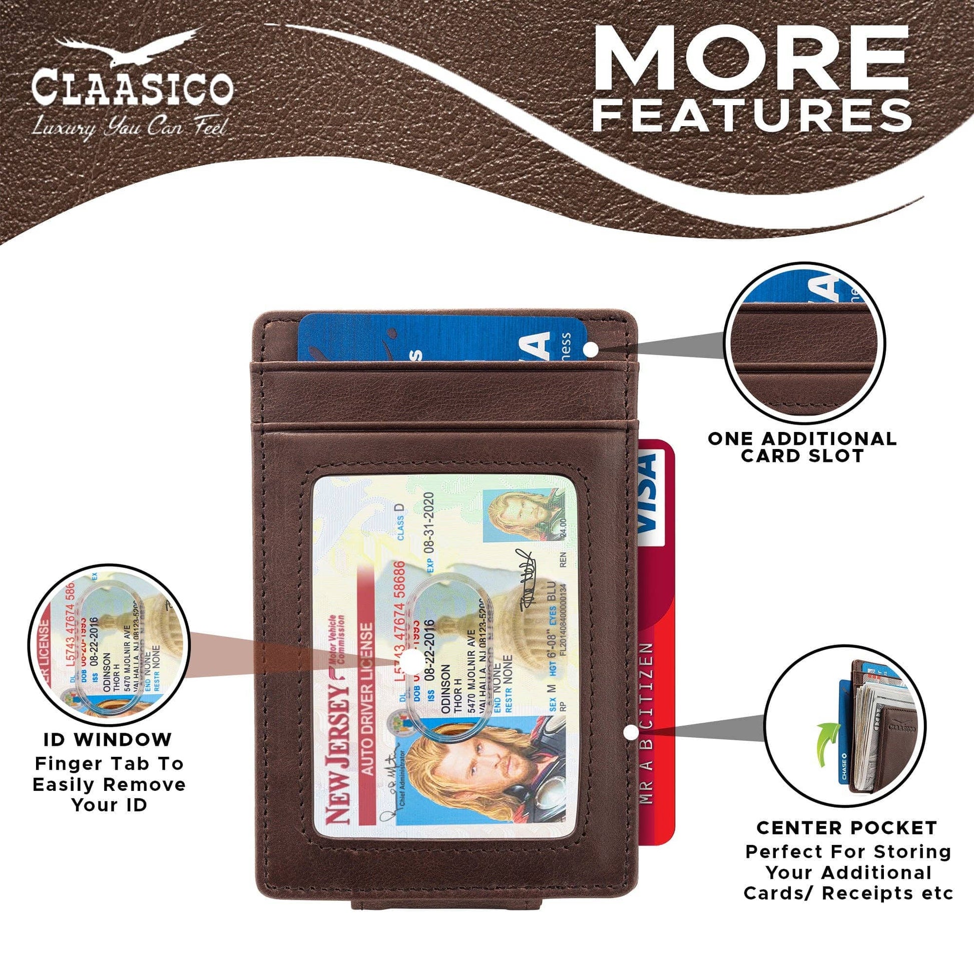 Claasico Claasico - Slim Money Clip Leather Wallet: Coffee