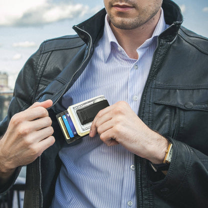 Claasico Claasico - Slim Money Clip Leather Wallet: Crosshatch Black