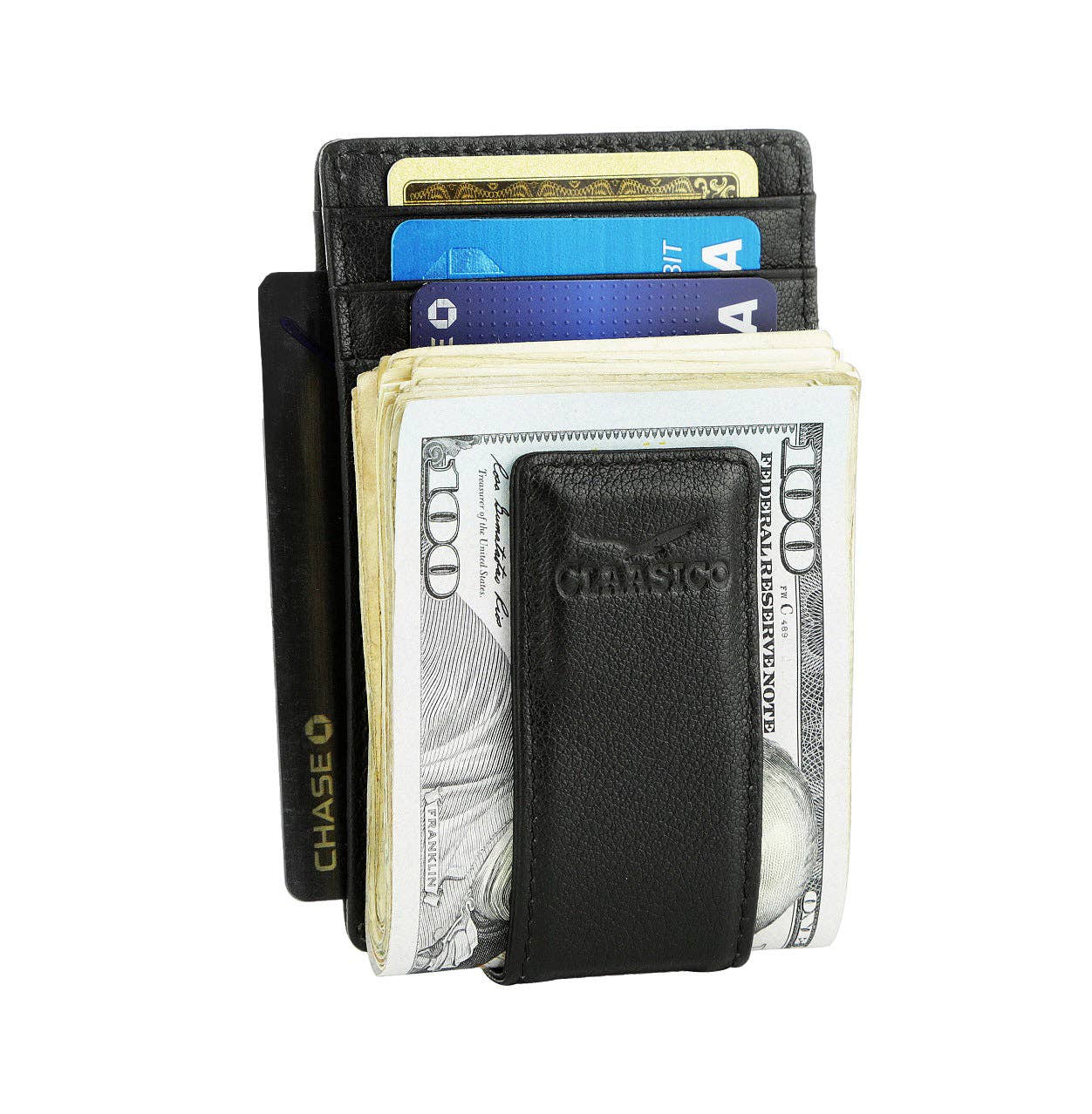 Claasico Claasico - Slim Money Clip Leather Wallet: Crosshatch Black