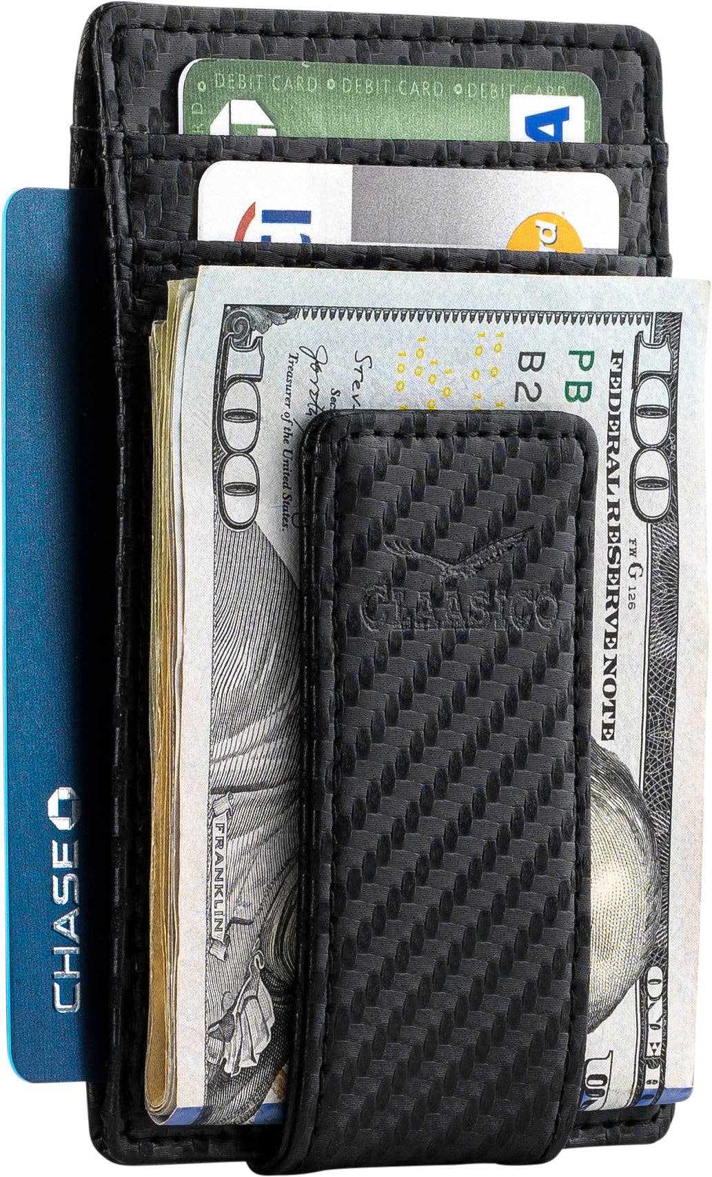 Claasico Claasico - Slim Money Clip Leather Wallet: Crosshatch Black
