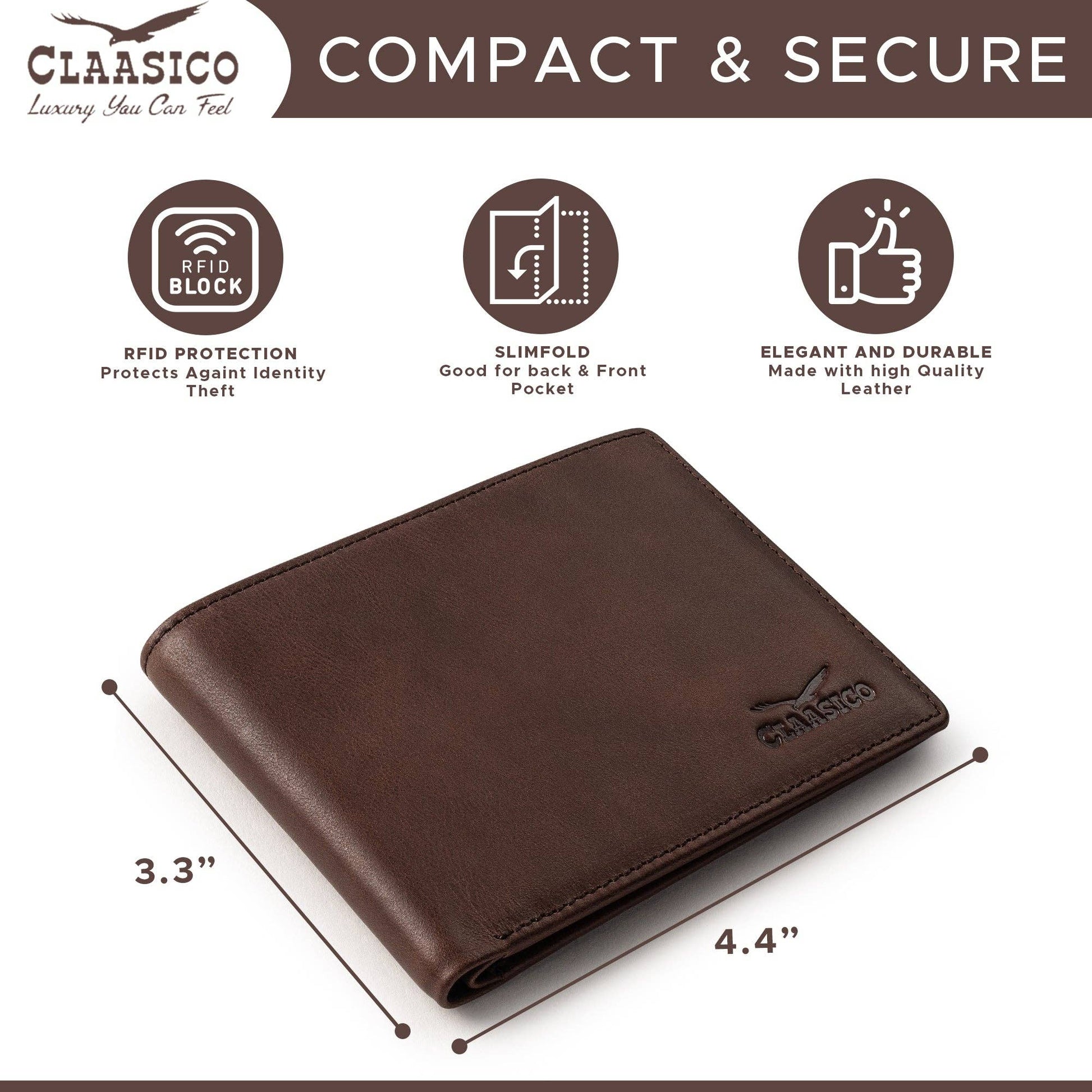 Claasico Claasico - Slimfold Bifold Leather wallet for men: Black-smooth Leather