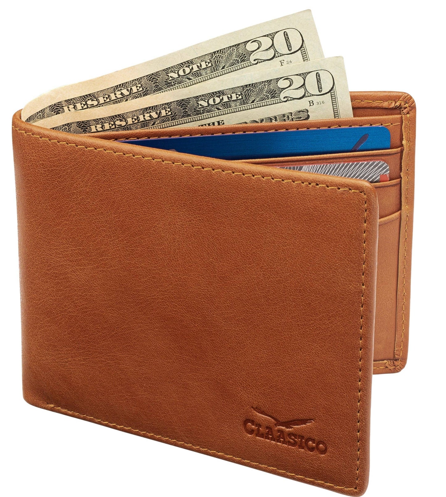 Claasico Claasico - Slimfold Bifold Leather wallet for men: Black-smooth Leather