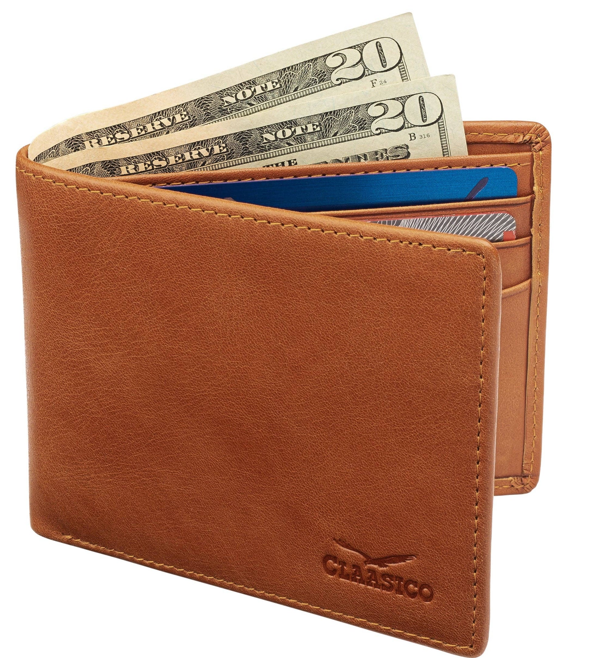 Claasico Claasico - Slimfold Bifold Leather wallet for men: Black-smooth Leather