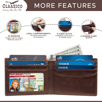 Claasico Claasico - Slimfold Bifold Leather wallet for men: Black-smooth Leather