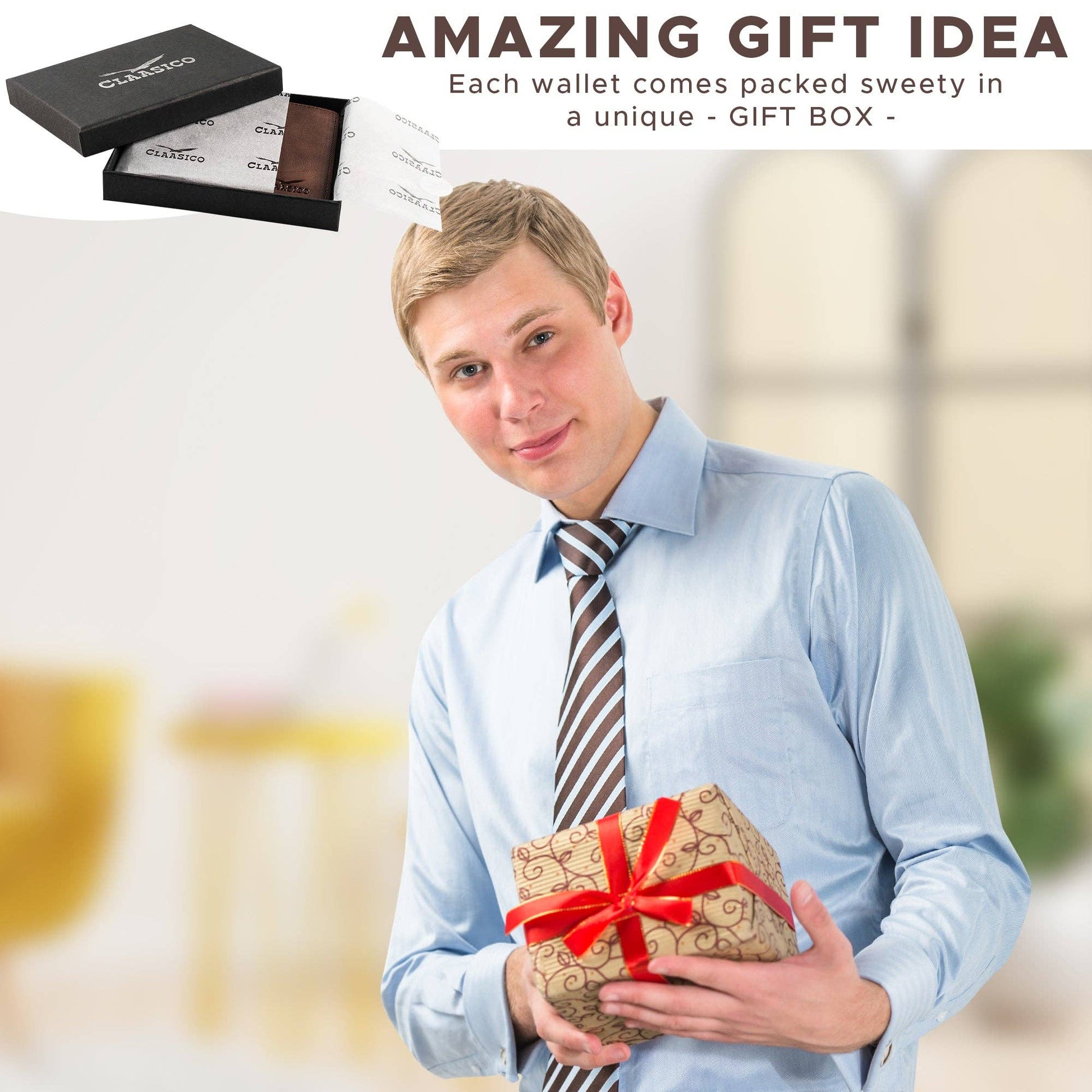 Claasico Claasico - Slimfold Bifold Leather wallet for men: Black-smooth Leather