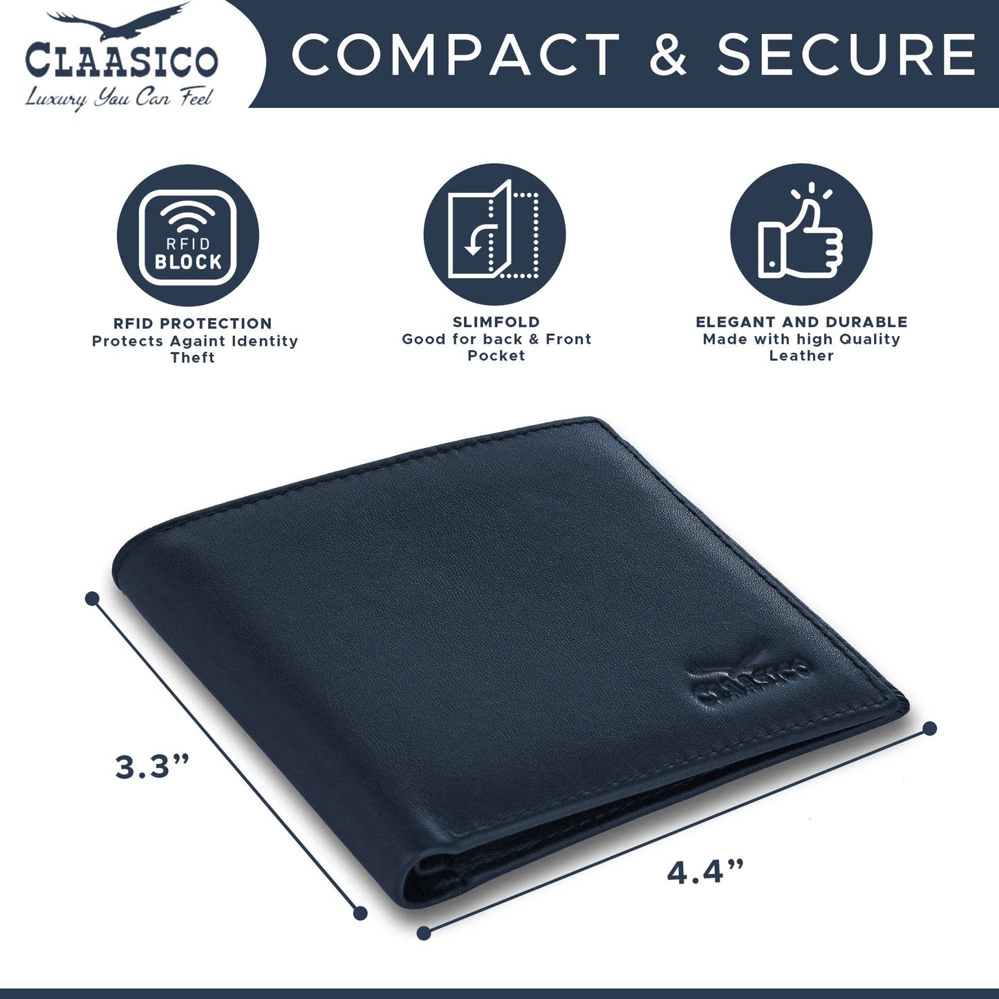 Claasico Claasico - Slimfold Bifold Leather wallet for men: Black-smooth Leather