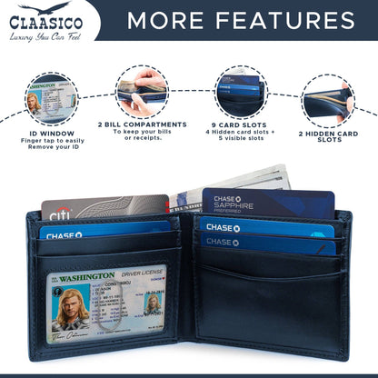 Claasico Claasico - Slimfold Bifold Leather wallet for men: Black-smooth Leather
