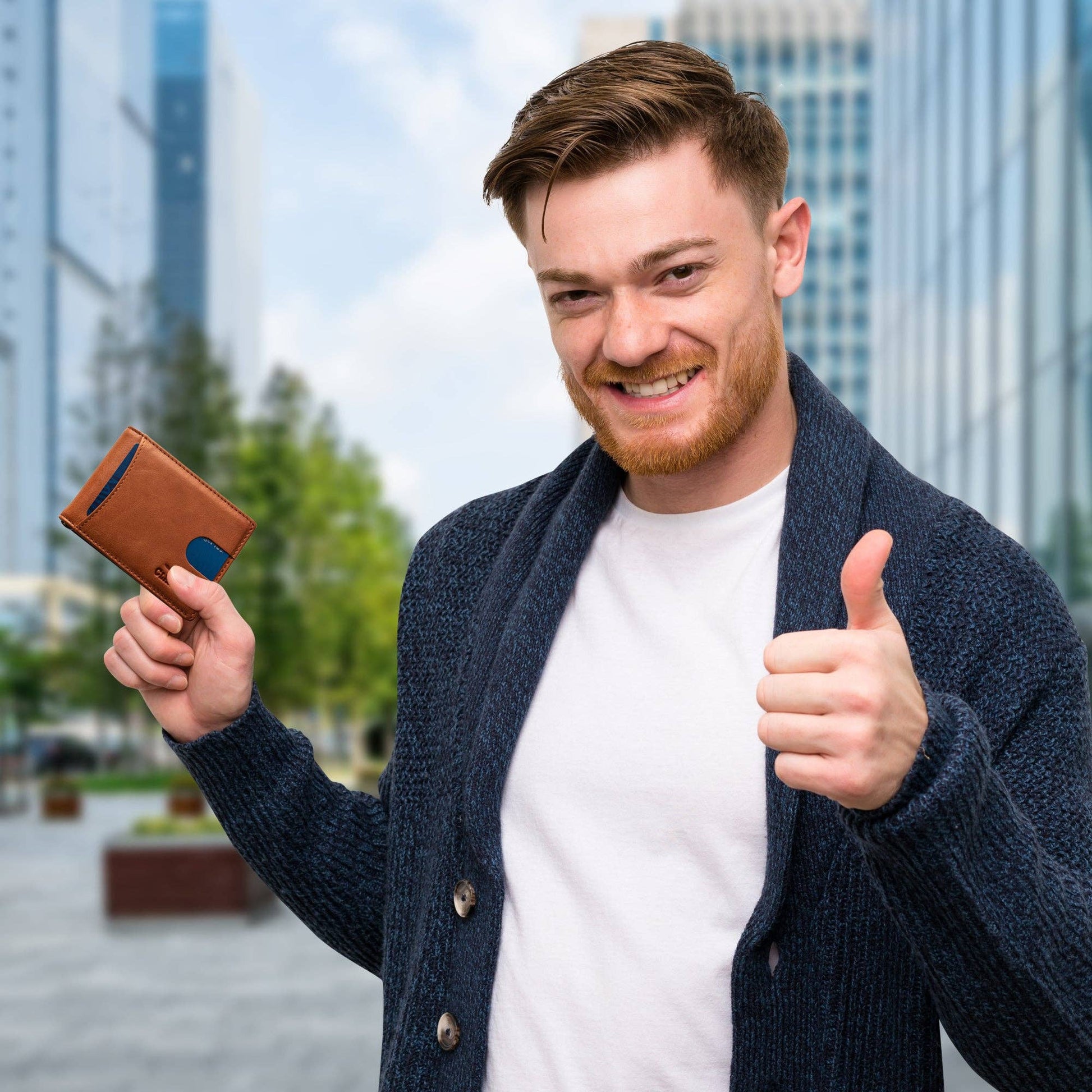 Claasico Claasico - Small bifold leather money clip wallet with pull strap: California Dessert