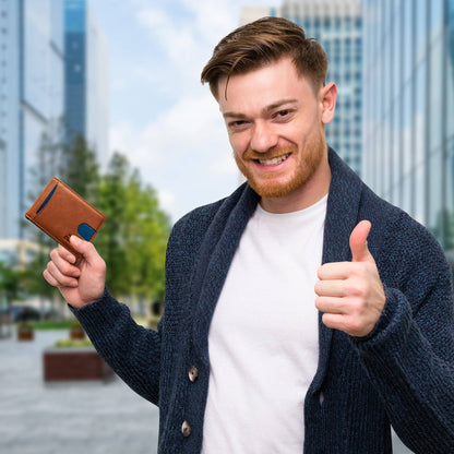 Claasico Claasico - Small bifold leather money clip wallet with pull strap: California Dessert