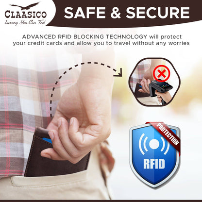 Claasico Claasico - Small bifold leather money clip wallet with pull strap: California Dessert