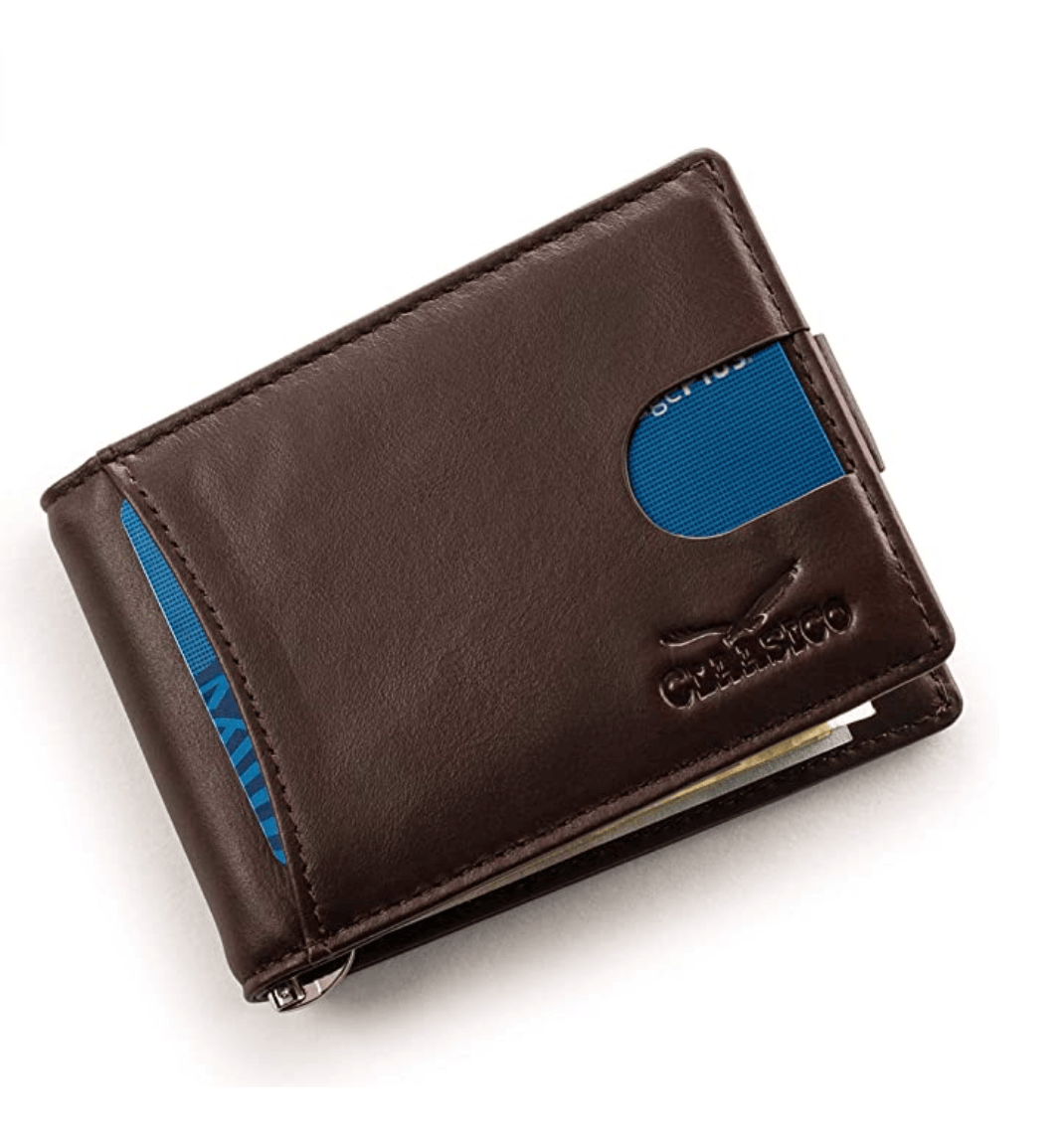 Claasico Claasico - Small bifold leather money clip wallet with pull strap: California Dessert