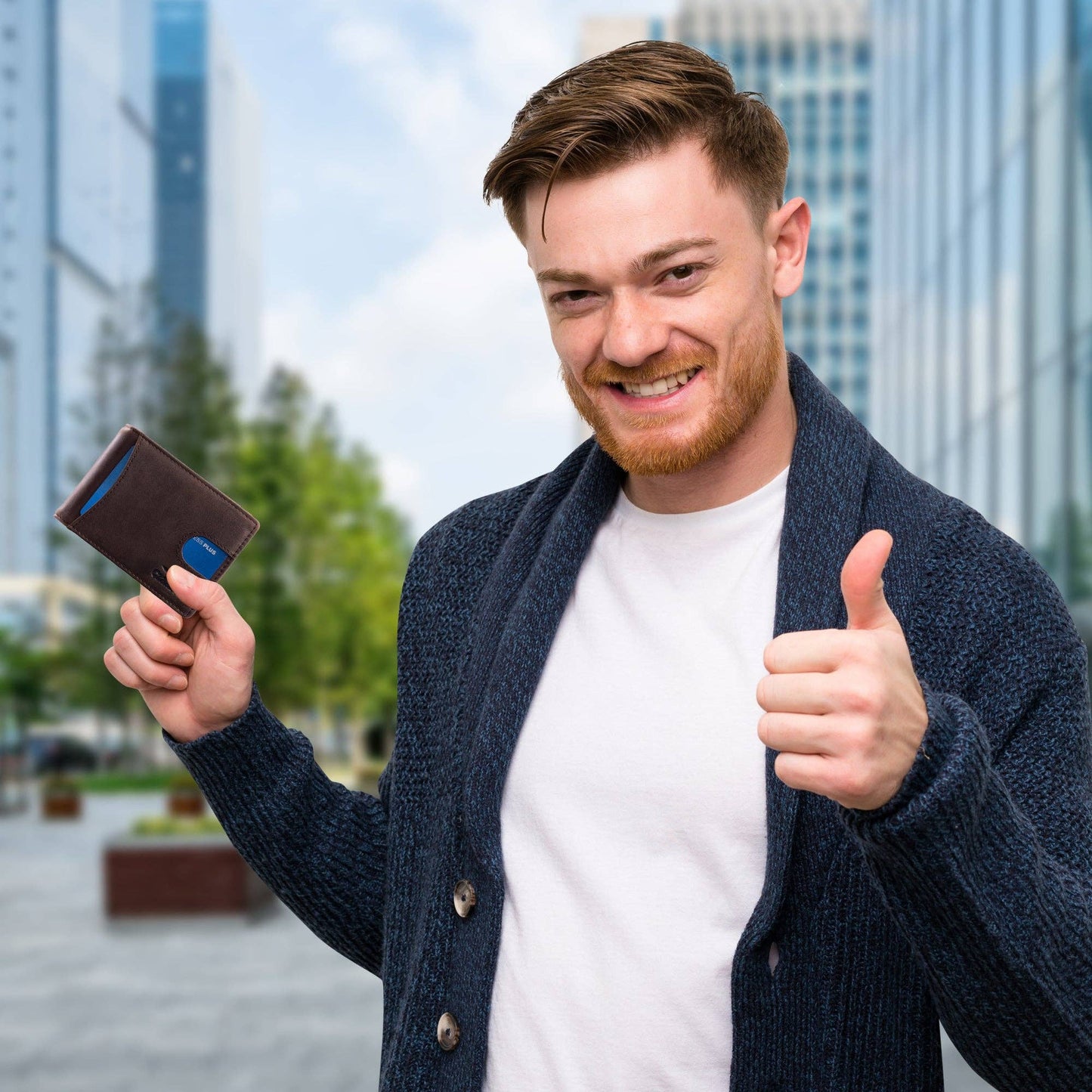 Claasico Claasico - Small bifold leather money clip wallet with pull strap: California Dessert