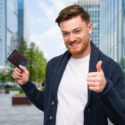 Claasico Claasico - Small bifold leather money clip wallet with pull strap: California Dessert