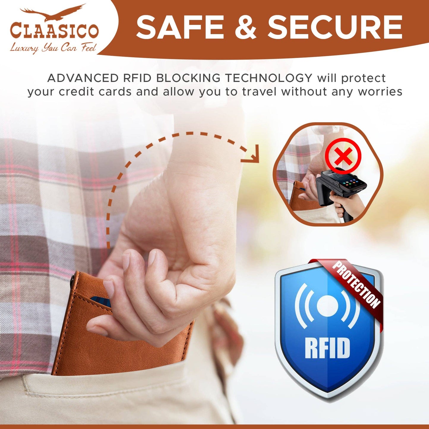 Claasico Claasico - Small bifold leather money clip wallet with pull strap: California Dessert