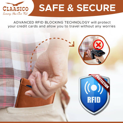 Claasico Claasico - Small bifold leather money clip wallet with pull strap: California Dessert