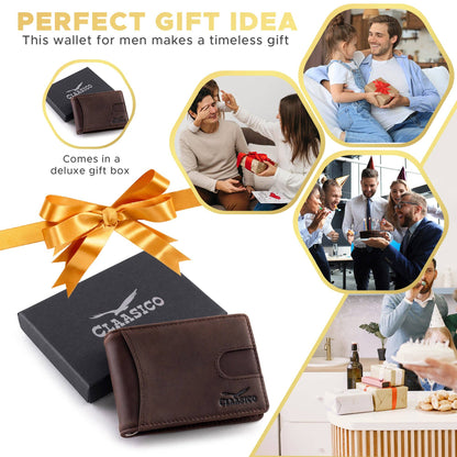 Claasico Claasico - Small bifold leather money clip wallet with pull strap: California Dessert